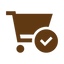 Brown shopping cart icon with a white check mark on a white background