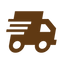 Brown silhouette of a delivery truck with speed lines on a white background